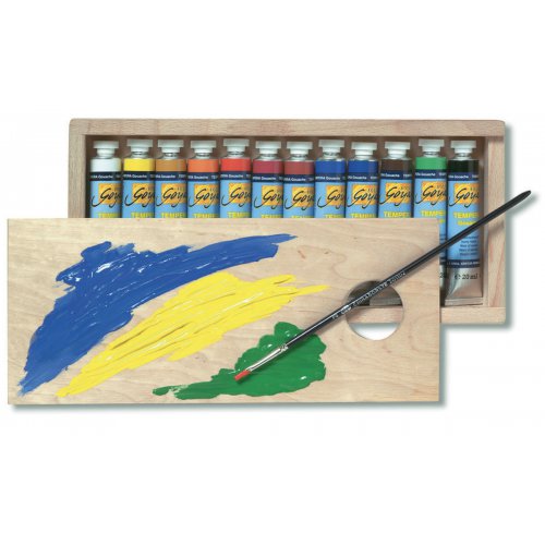 Sada Kvašové barvy TEMPERA SOLO GOYA 20 ml 12 barev v dřevěné kazetě