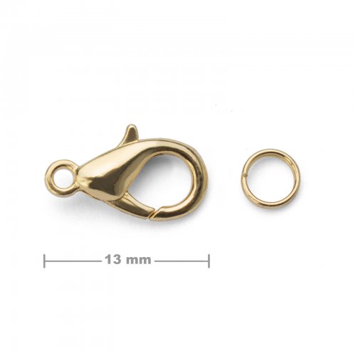 Bižuterní karabinka 13 mm zlatá ­ 5 ks v balení