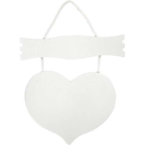 Bílá dřevěná cedulka se srdcem, 28 x 19 cm - obrázek