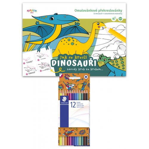 Omalovánky Jak se kreslí DINOSAUŘI + pastelky STAEDTLER