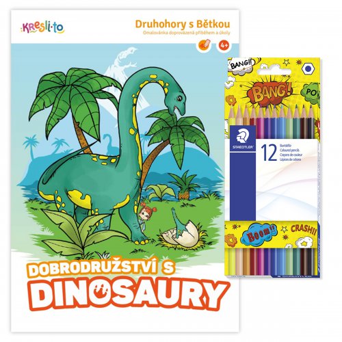 Omalovánky Dobrodružství s dinosaury + pastelky STAEDTLER