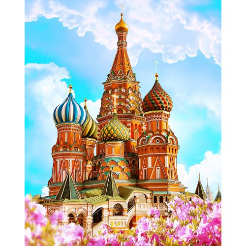 Diamantové malování - CHRÁM VASILA BLAŽENÉHO MOSKVA bez rámu 40 x 50 cm