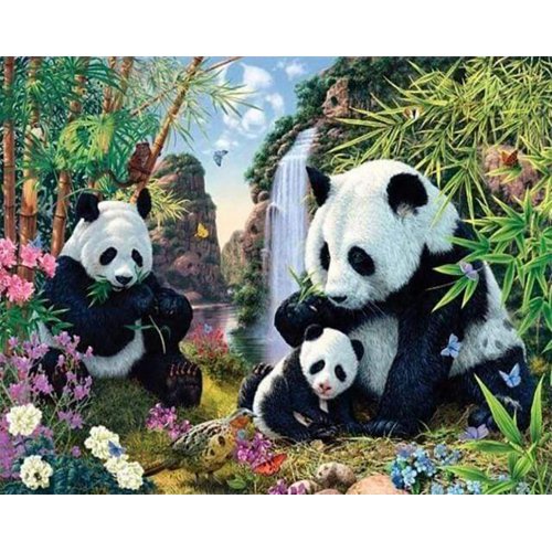 Diamantové malování - PANDA S RODINKOU bez rámu 40 x 50 cm