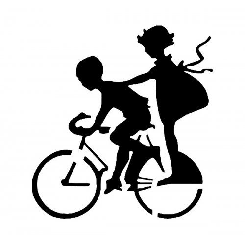 Děti na kole - plastová šablona 14,5x14,5 cm