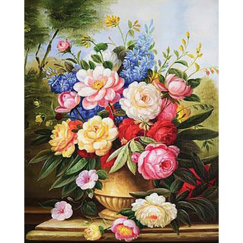 Vyšívání křížkové sada - Pestrobarevná kytice květin 32 x 40 cm