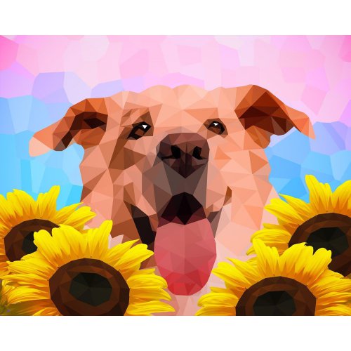 Vyšívání křížkové sada - Pes se slunečnicemi 32 x 40 cm