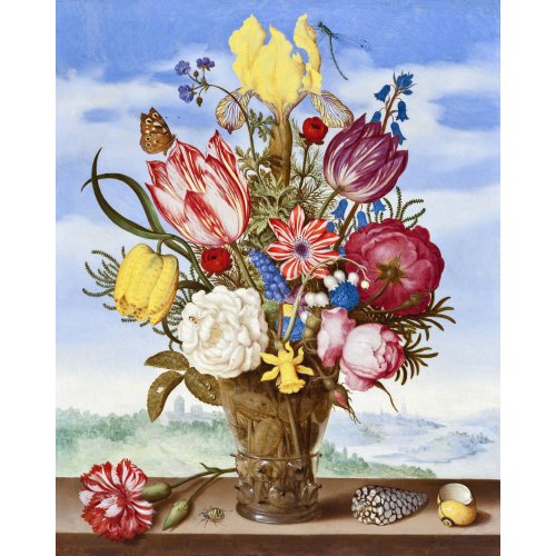 Vyšívání křížkové sada - Bosschaert - Kytice květin na římse 32 x 40 cm