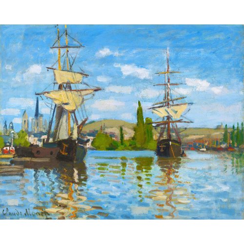 Vyšívání křížkové sada - Monet - Lodě plující po Seině v Rouenu 32 x 40 cm