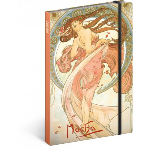 Notes Alfons Mucha – Tanec, linkovaný, 13 × 21 cm