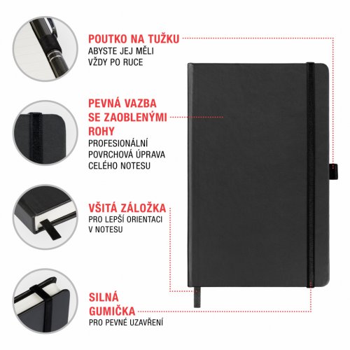 Notes Černý, linkovaný, 13 × 21 cm - obrázek