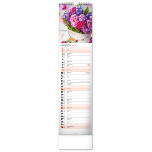 Nástěnný kalendář Květiny – Kvety 2023, 12 × 48 cm - obrázek