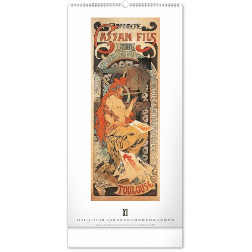 Nástěnný kalendář Alfons Mucha 2023, 33 × 64 cm - obrázek