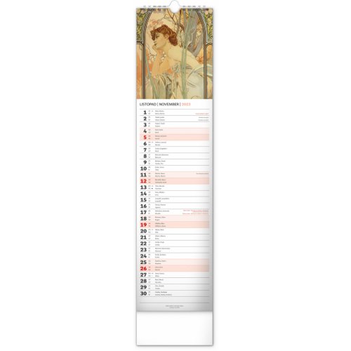 Nástěnný kalendář Alfons Mucha 2023, 12 × 48 cm - obrázek