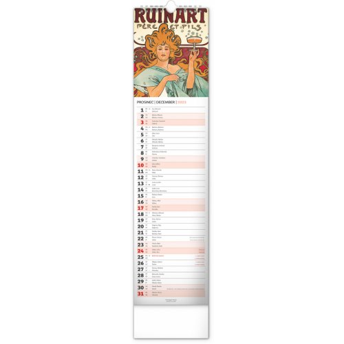 Nástěnný kalendář Alfons Mucha 2023, 12 × 48 cm - obrázek