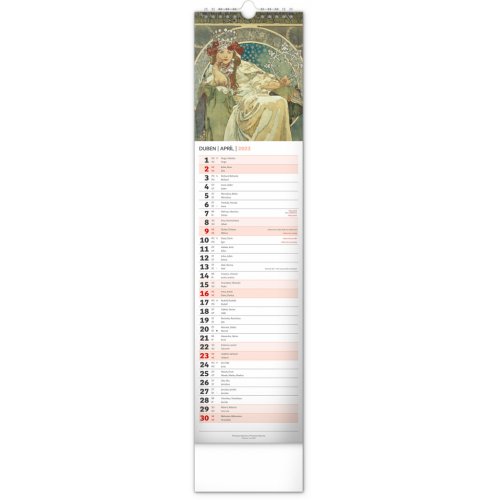 Nástěnný kalendář Alfons Mucha 2023, 12 × 48 cm - obrázek