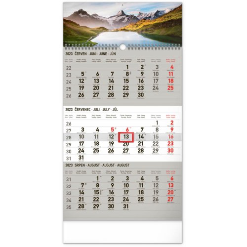 Nástěnný kalendář 3měsíční Krajina šedý – s českými jmény 2023, 29,5 × 43 cm
