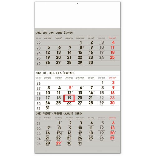 Nástenný kalendár 3-mesačný štandard šedý – so slovenskými menami 2023, 29,5 × 43 cm