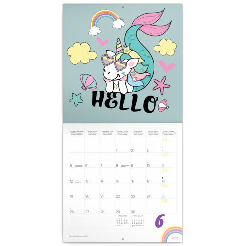Poznámkový kalendář Šťastní jednorožci 2023, 30 × 30 cm - obrázek