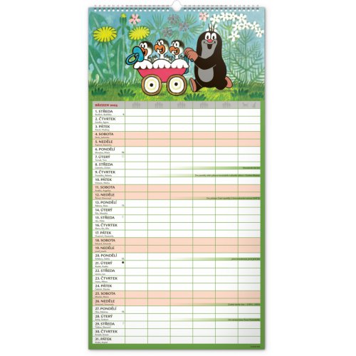 Nástěnný kalendář Rodinný plánovací Krteček XXL 2023, 33 × 64 cm - obrázek