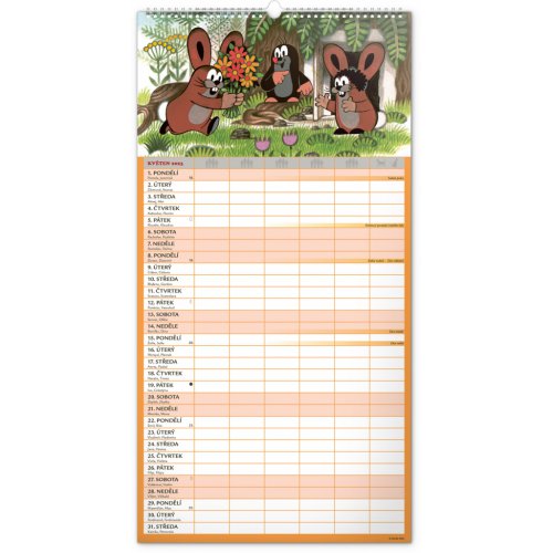 Nástěnný kalendář Rodinný plánovací Krteček XXL 2023, 33 × 64 cm - obrázek