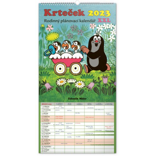 Nástěnný kalendář Rodinný plánovací Krteček XXL 2023, 33 × 64 cm