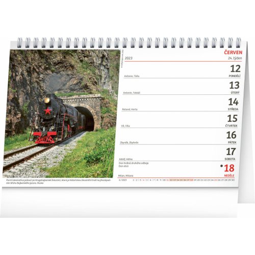 Stolní kalendář Vlaky a železnice 2023, 23,1 × 14,5 cm - obrázek