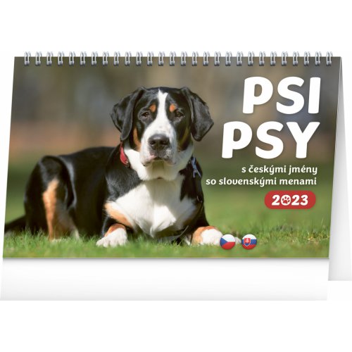 Stolní kalendář Psi – Psy CZ/SK 2023, 23,1 × 14,5 cm