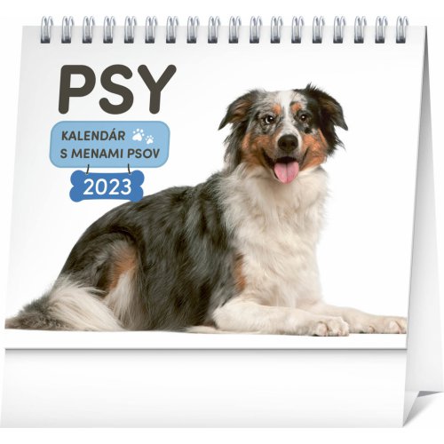Stolový kalendár Psy – s menami psov 2023, 16,5 × 13 cm