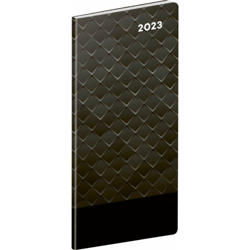 Vreckový diár Čierny kov 2023, plánovací mesačný, 8 × 18 cm