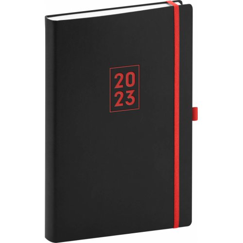 Denní diář Nox 2023, černý / červený, 15 × 21 cm