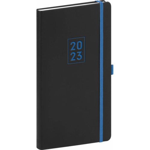 Kapesní diář Nox 2023, černý / modrý, 9 × 15,5 cm