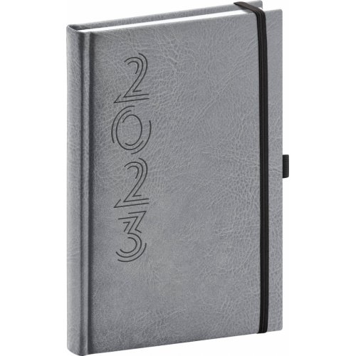 Denní diář Memory 2023, stříbrný, 15 × 21 cm