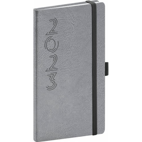 Kapesní diář Memory 2023, stříbrný, 9 × 15,5 cm