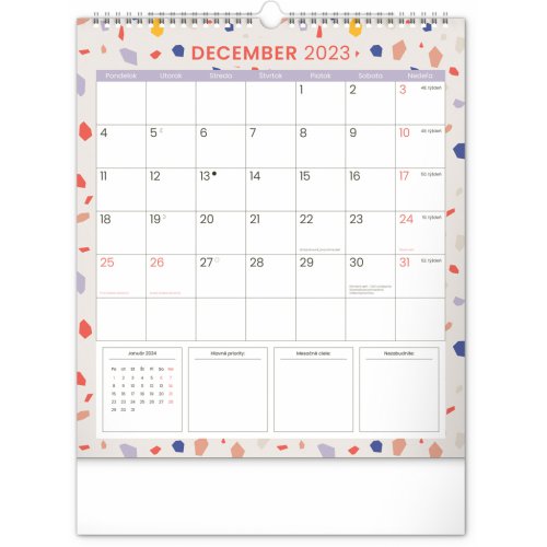 Nástenný plánovací kalendár Terazzo 2023, 30 × 34 cm SK - obrázek