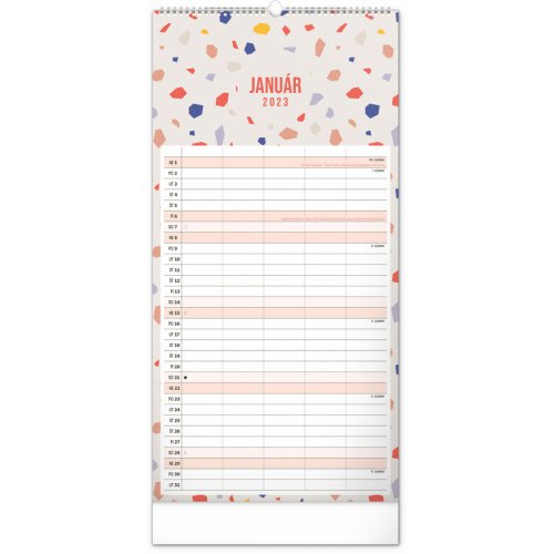 Nástenný plánovací kalendár Terazzo 2023, 21 × 42 cm SK - obrázek