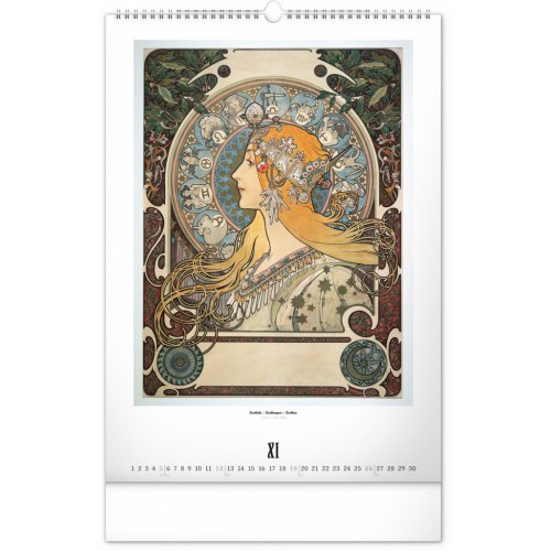Nástěnný kalendář Alfons Mucha 2023, 33 × 46 cm - obrázek