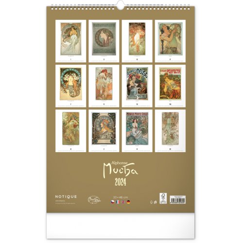 Nástěnný kalendář ALFONS MUCHA 2024, 33 × 46 cm - obrázek