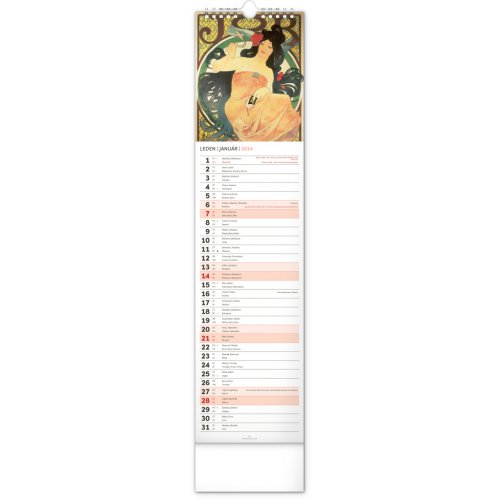 Nástěnný kalendář ALFONS MUCHA 2024, 12 × 48 cm - obrázek