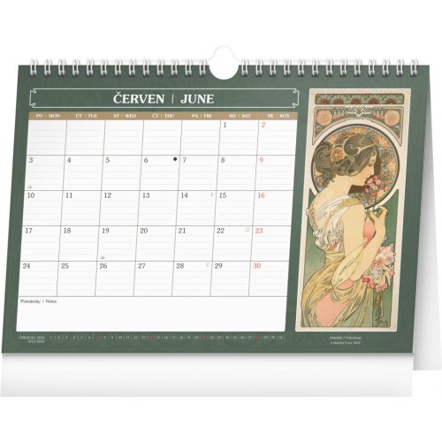 Stolní kalendář Alfons Mucha 2024, 30 × 21 cm - obrázek