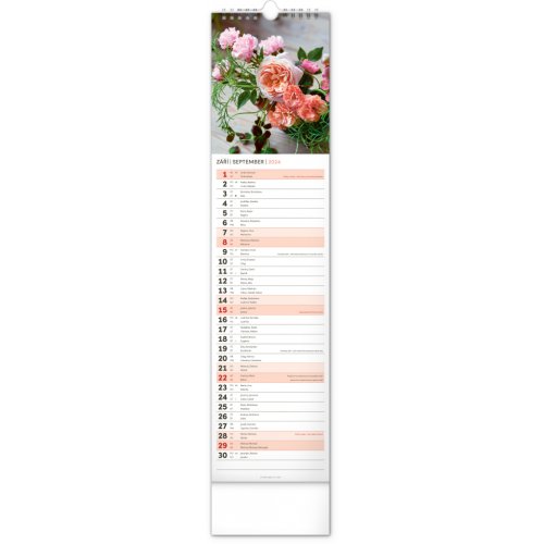 Nástěnný kalendář Květiny – Kvety 2024, 12 × 48 cm - obrázek