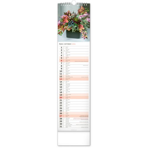 Nástěnný kalendář Květiny – Kvety 2024, 12 × 48 cm - obrázek