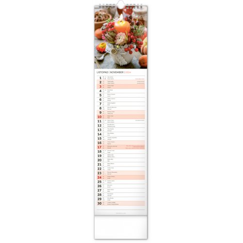 Nástěnný kalendář Květiny – Kvety 2024, 12 × 48 cm - obrázek