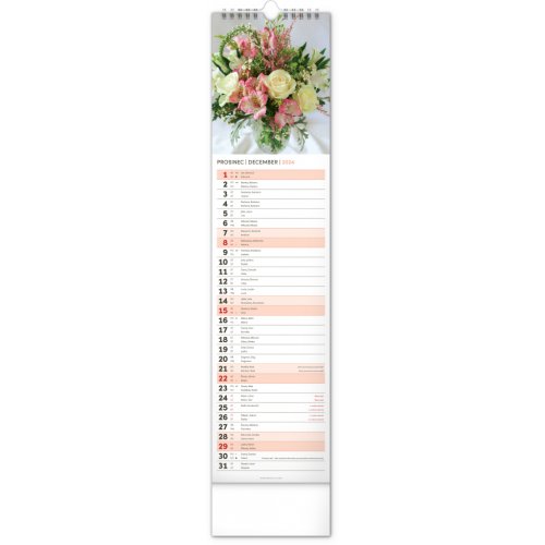 Nástěnný kalendář Květiny – Kvety 2024, 12 × 48 cm - obrázek