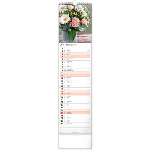Nástěnný kalendář Květiny – Kvety 2024, 12 × 48 cm - obrázek