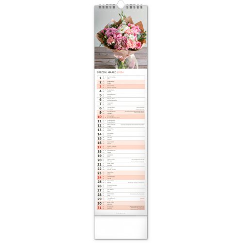 Nástěnný kalendář Květiny – Kvety 2024, 12 × 48 cm - obrázek