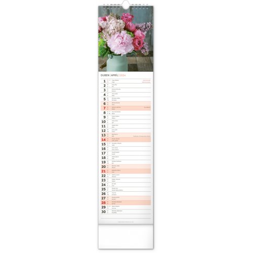 Nástěnný kalendář Květiny – Kvety 2024, 12 × 48 cm - obrázek