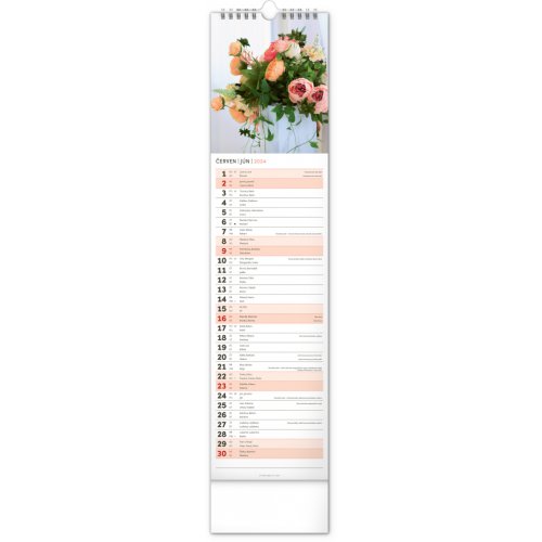 Nástěnný kalendář Květiny – Kvety 2024, 12 × 48 cm - obrázek