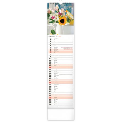Nástěnný kalendář Květiny – Kvety 2024, 12 × 48 cm - obrázek