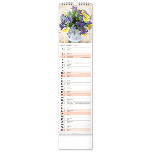 Nástěnný kalendář Květiny – Kvety 2024, 12 × 48 cm - obrázek