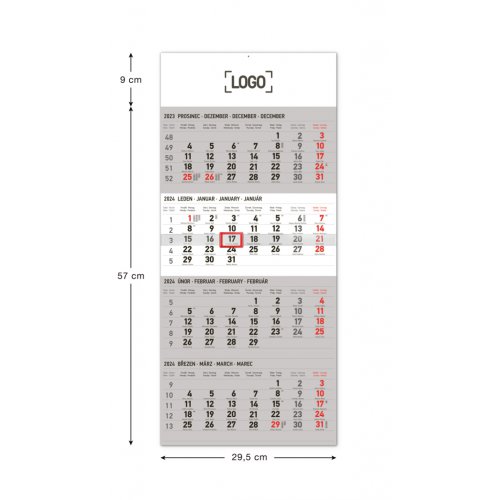 Nástěnný kalendář 4měsíční standard 2024, 29,5 × 57 cm - obrázek